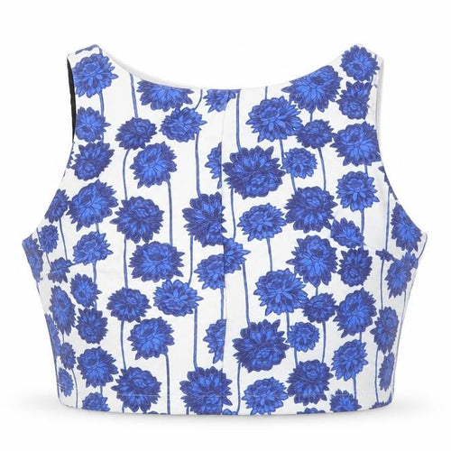Topshop Womens Blue Floral Polyester Cropped Tank Size 8 Scoop Neck
