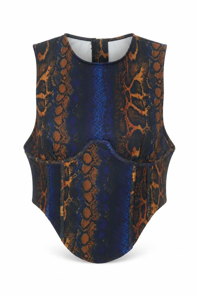 Front view of PRETTYLITTLETHING women’s multicoloured animal print polyester basic tank, scoop neck - snake skin print