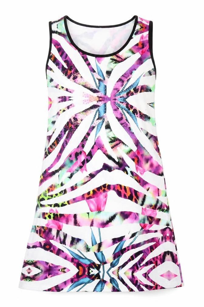 Front view of Alparadise women’s white geometric polyester shift, size XL, scoop neck pullover