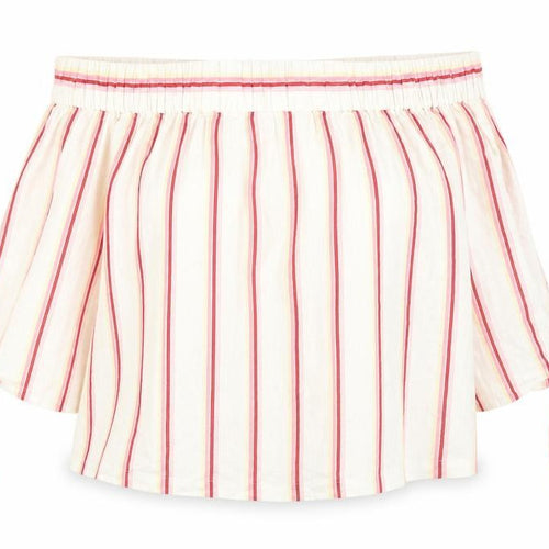 Jack Wills Womens Ivory Striped Linen Basic Blouse Size 10 Off the Shoulder - Tie Sleeve Bardot