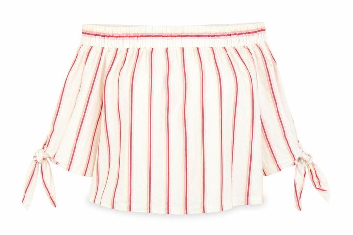 Jack Wills Womens Ivory Striped Linen Basic Blouse Size 10 Off the Shoulder - Tie Sleeve Bardot
