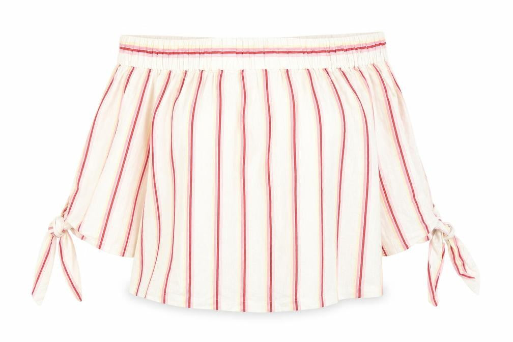 Jack Wills Womens Ivory Striped Linen Basic Blouse Size 10 Off the Shoulder - Tie Sleeve Bardot