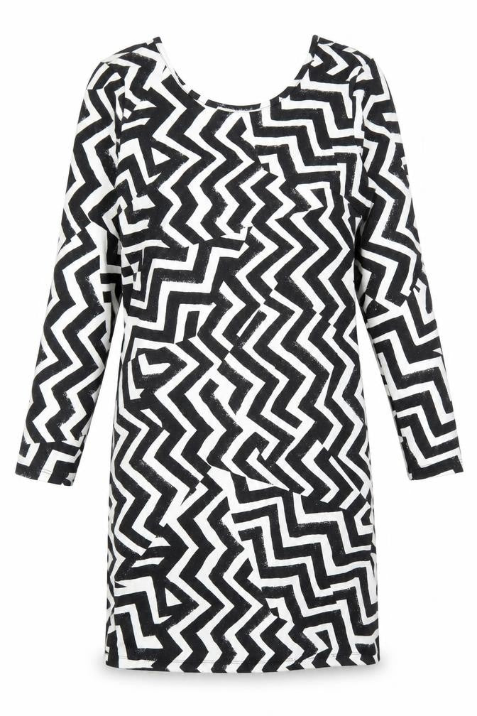H&M Womens Black Geometric Polyester Shift Size S Scoop Neck Pullover