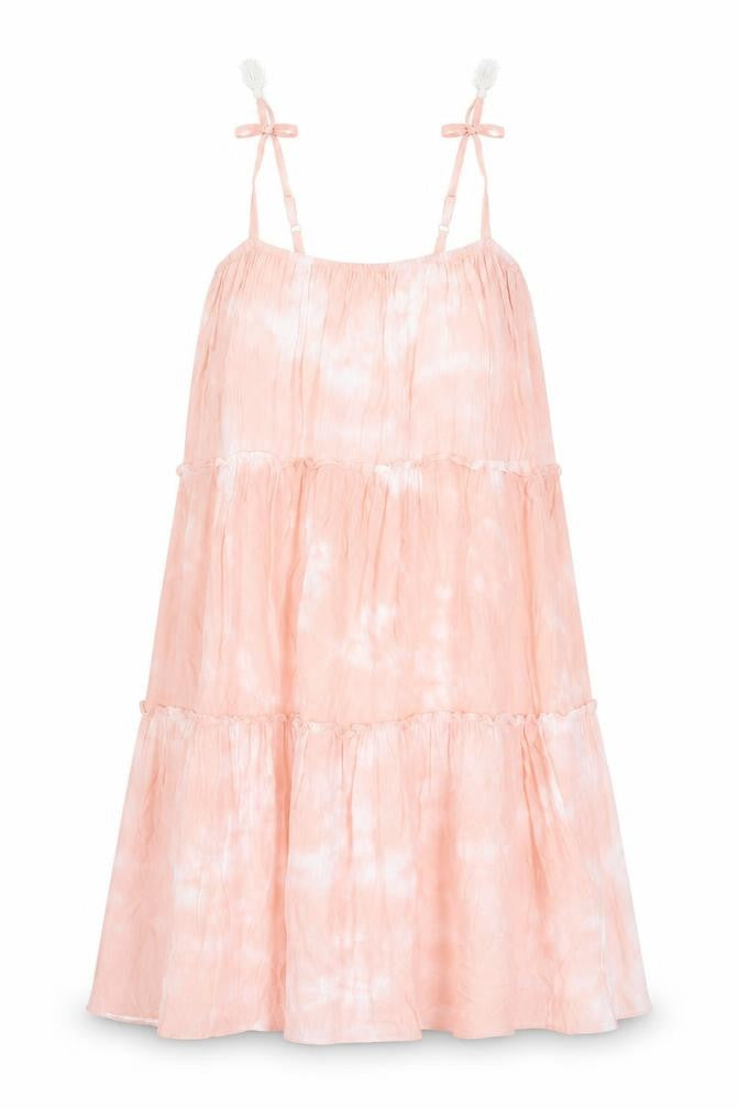 Jessica Simpson Womens Pink Tie Dye Viscose Trapeze & Swing Size 8 Square Neck Pullover - Tiered