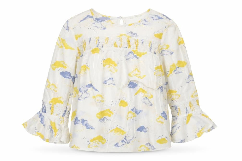 Savannah Miller Womens White Geometric Viscose Basic Blouse Size 14 Boat Neck - Cloud Print, Flute Sleeve