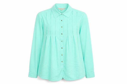 Front view of Yessica women’s green polyester basic button-up, size UK 10, collared