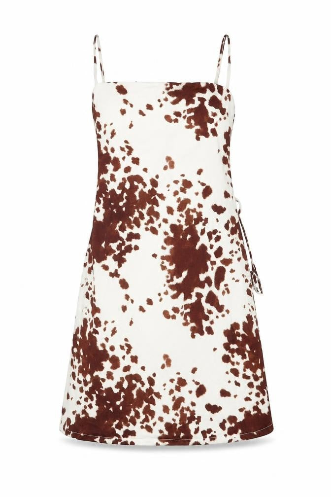 Bershka Womens Multicoloured Geometric Polyester Slip Dress Size L Square Neck Tie