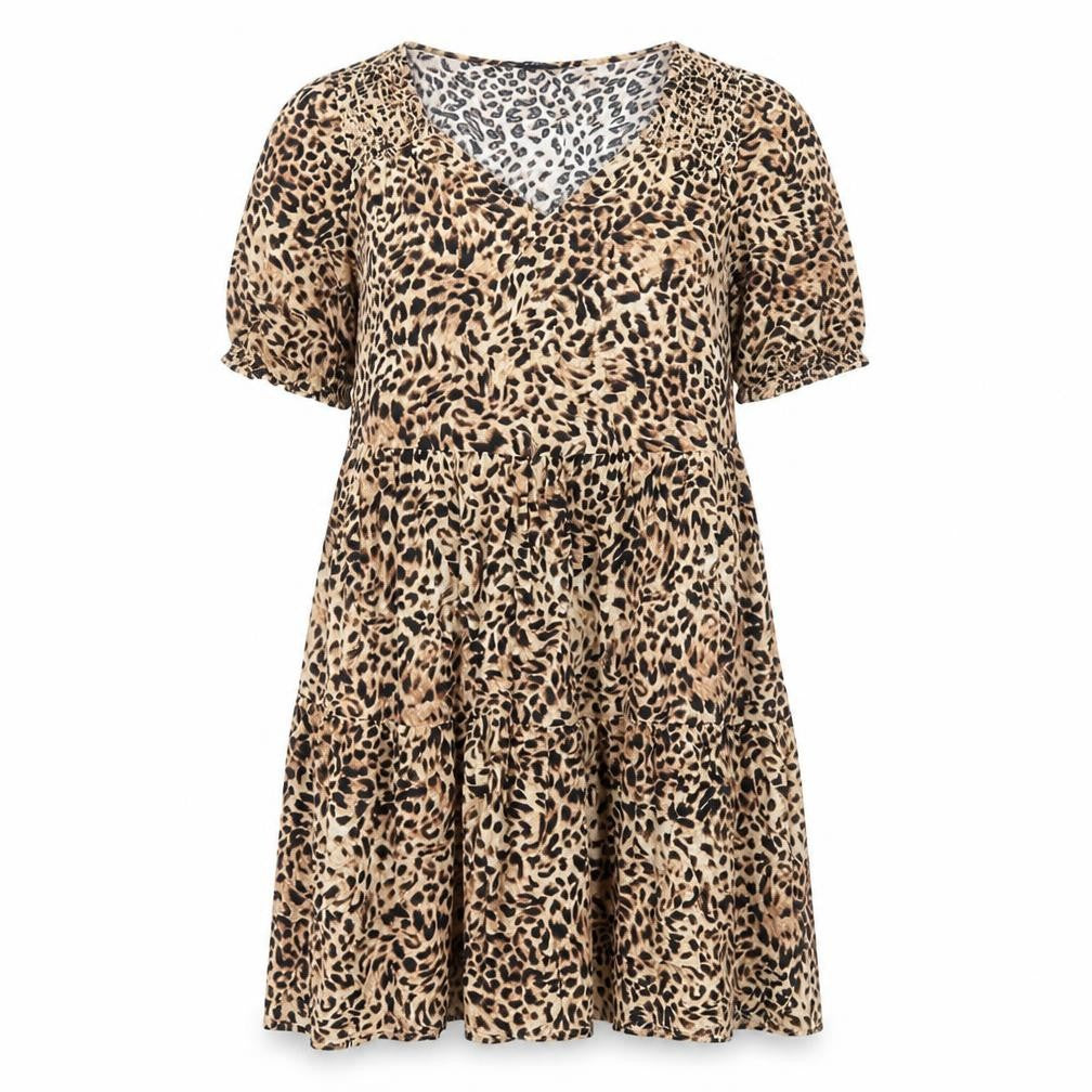 F&F Womens Brown Animal Print Viscose A-Line Size 10 Scoop Neck Pullover - Leopard Print