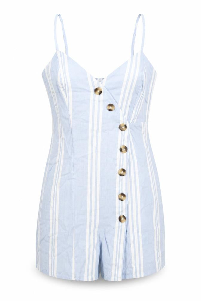 Japna Womens Blue Striped Cotton Playsuit One-Piece Size S Zip