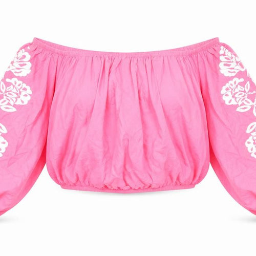 Marks and Spencer Womens Pink Cotton Cropped Blouse Size 18 Boat Neck - Flower Detail