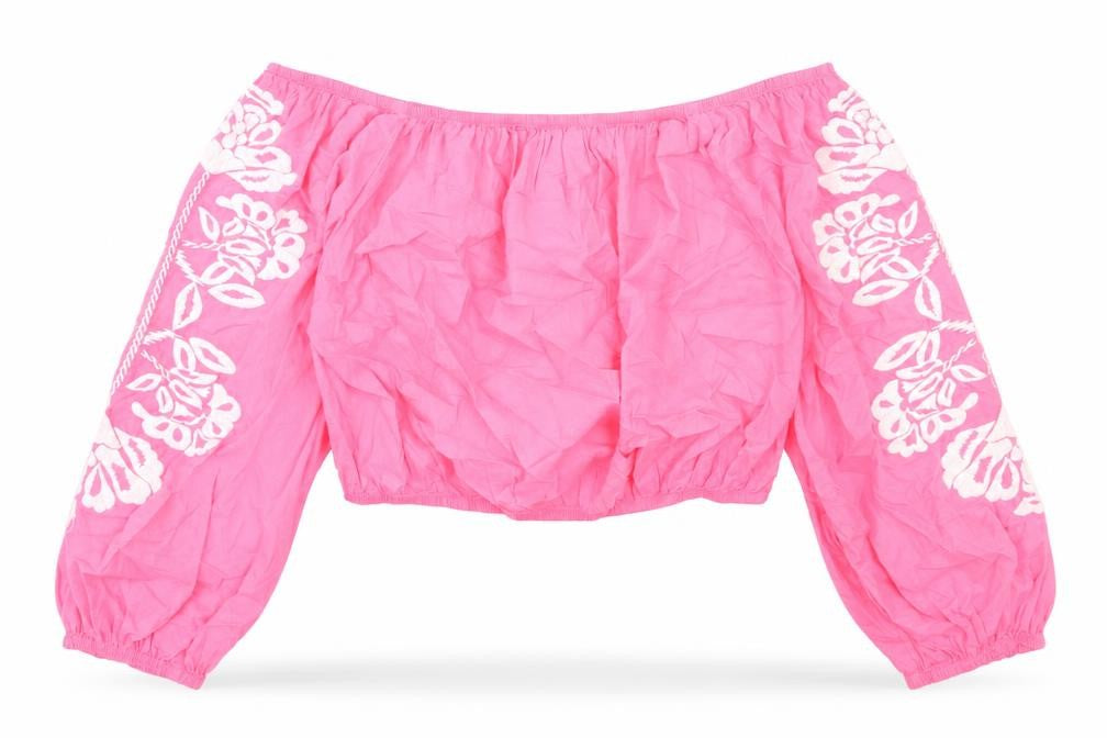 Marks and Spencer Womens Pink Cotton Cropped Blouse Size 20 Boat Neck - Flower Detail