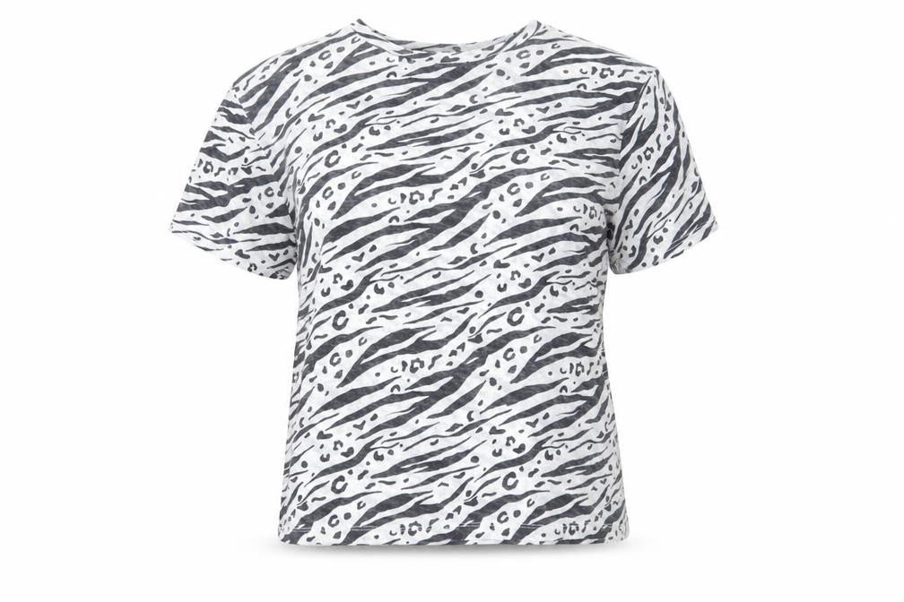 Topshop Womens White Animal Print Polyester Basic T-Shirt Size 8 Round Neck - Zebra Print
