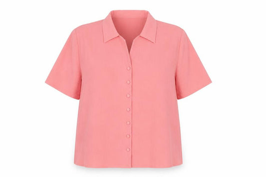 Front view of Berkertex women’s pink polyester basic button-up, size UK 16, collared