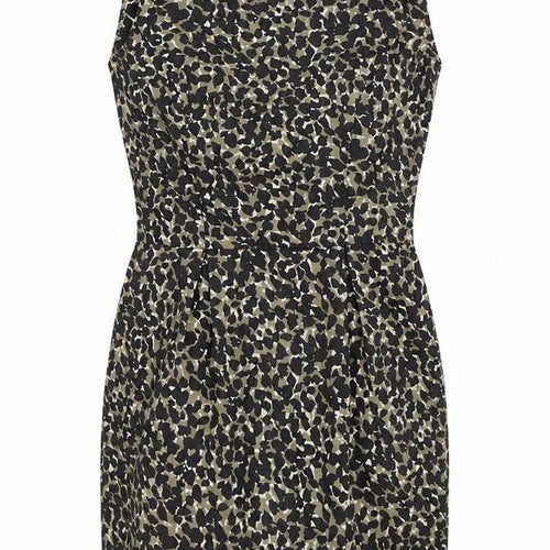 Warehouse Womens Brown Animal Print Cotton Pencil Dress Size 10 Boat Neck Zip