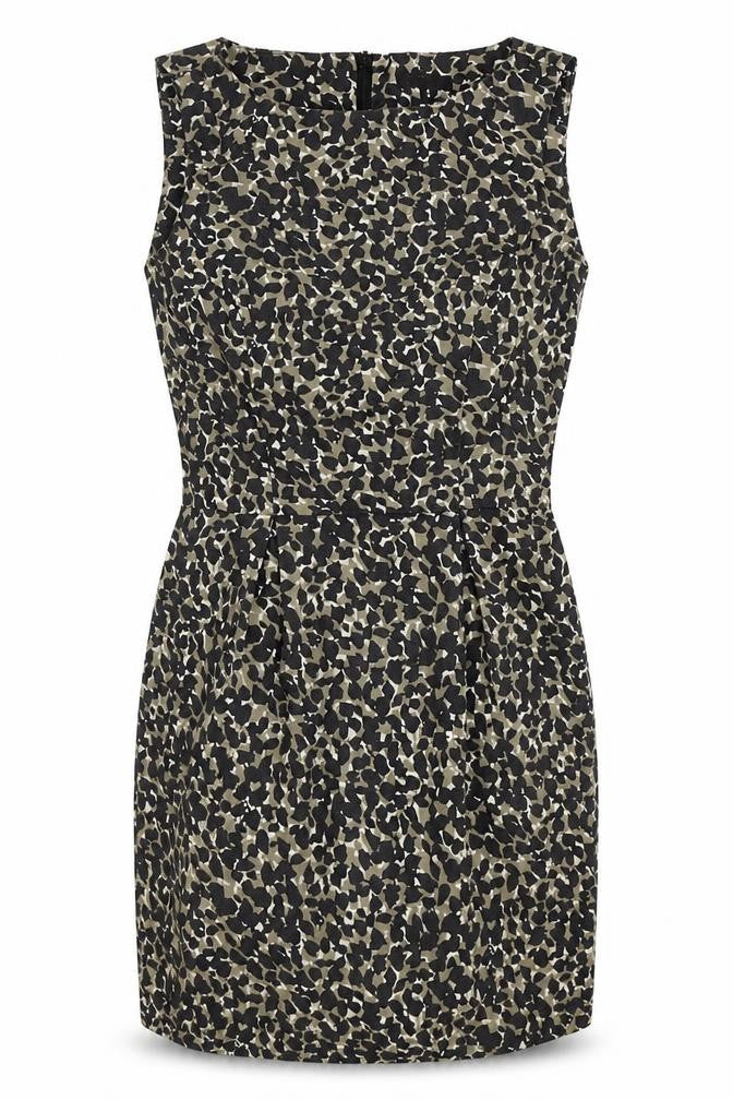 Warehouse Womens Brown Animal Print Cotton Pencil Dress Size 10 Boat Neck Zip