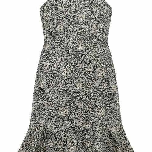 Oasis Womens Beige Animal Print Polyester A-Line Size 12 Square Neck Zip - Leopard Print