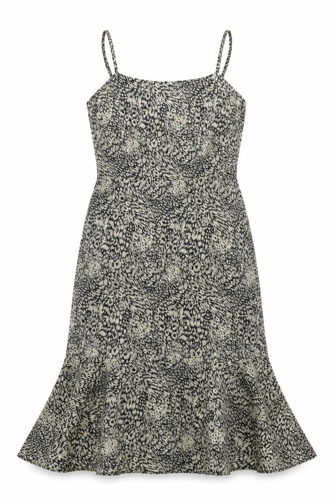 Oasis Womens Beige Animal Print Polyester A-Line Size 12 Square Neck Zip - Leopard Print