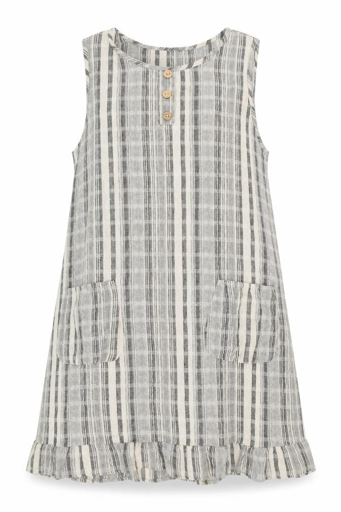 Front view of Elisssa women’s beige plaid cotton shift, size XL, boat neck