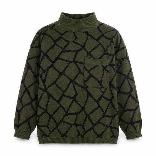 Debenhams Womens Green Mock Neck Geometric Acrylic Pullover Jumper Size S