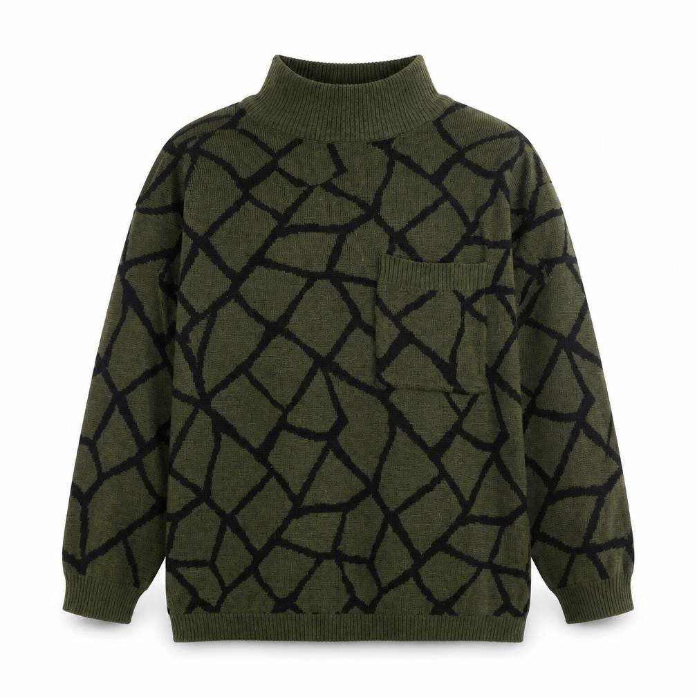 Debenhams Womens Green Mock Neck Geometric Acrylic Pullover Jumper Size S