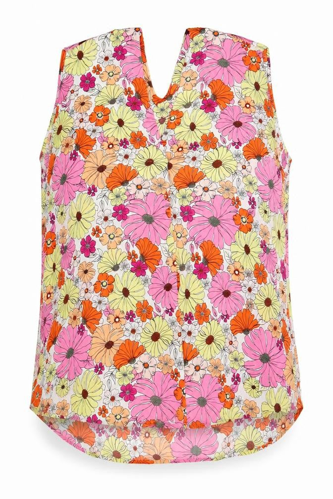 Front view of Marks & Spencer women’s multicoloured floral polyester basic tank, size UK 10, v-neck