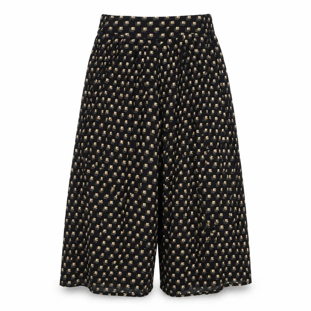 POP Womens Black Geometric Viscose Cropped Trousers Size 28 in Regular Zip