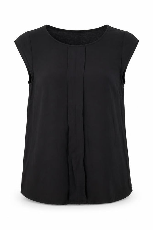 Front view of H&M women’s black polyester basic blouse, size XS, round neck