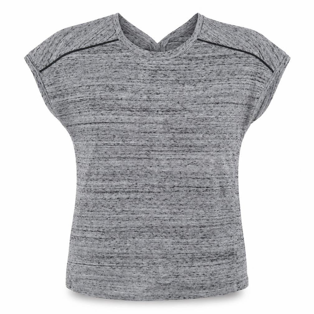 Front view of Marks & Spencer women’s grey polyester basic t-shirt, size UK 12, round neck