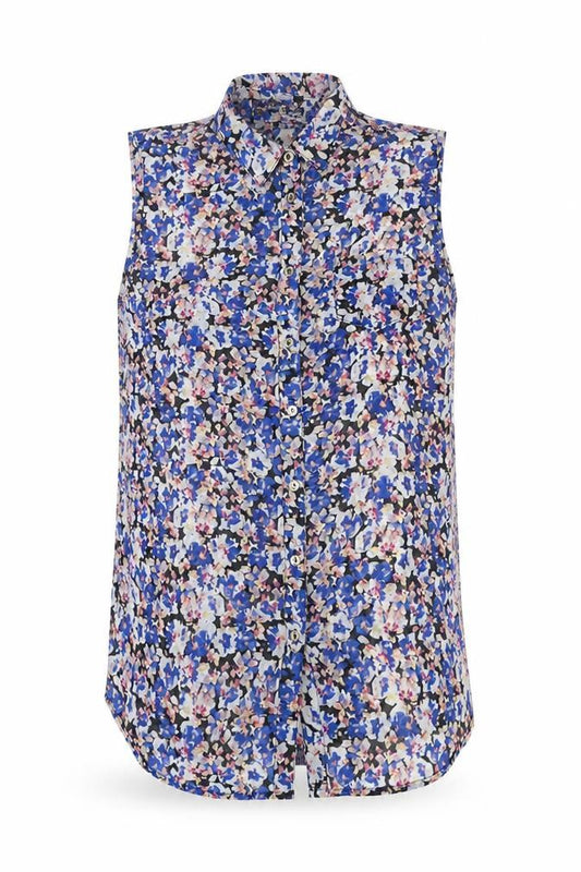 Front view of Primark women’s blue floral polyester basic button-up, size UK 8, collared