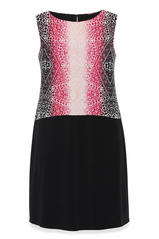 Front view of Papaya women’s pink geometric polyester shift, size UK 12, boat neck pullover