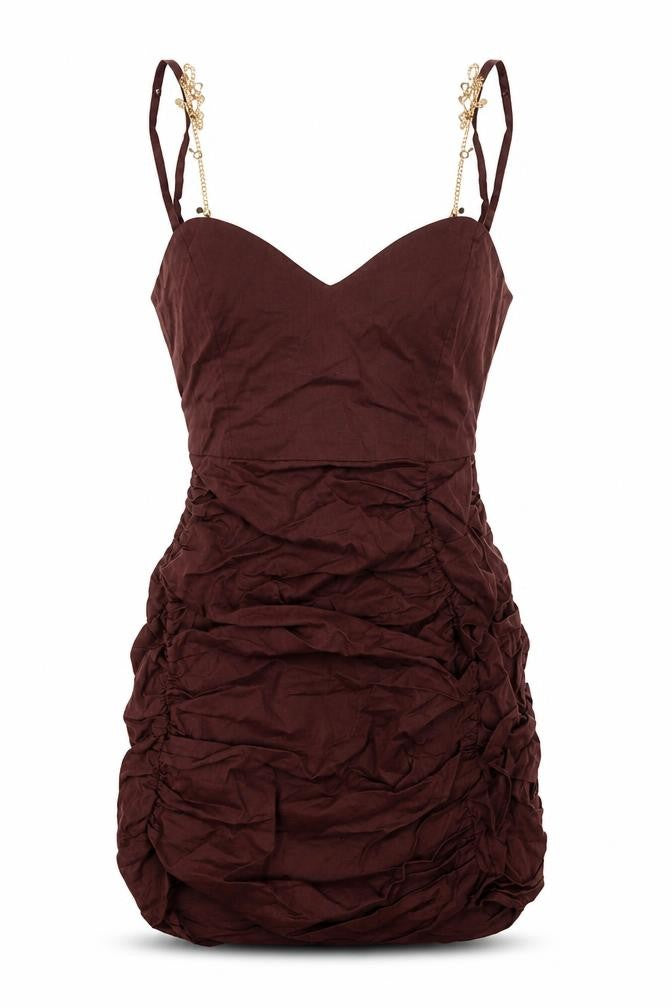 Zara Womens Brown Cotton Mini Size XS Sweetheart Zip - Chain Detail