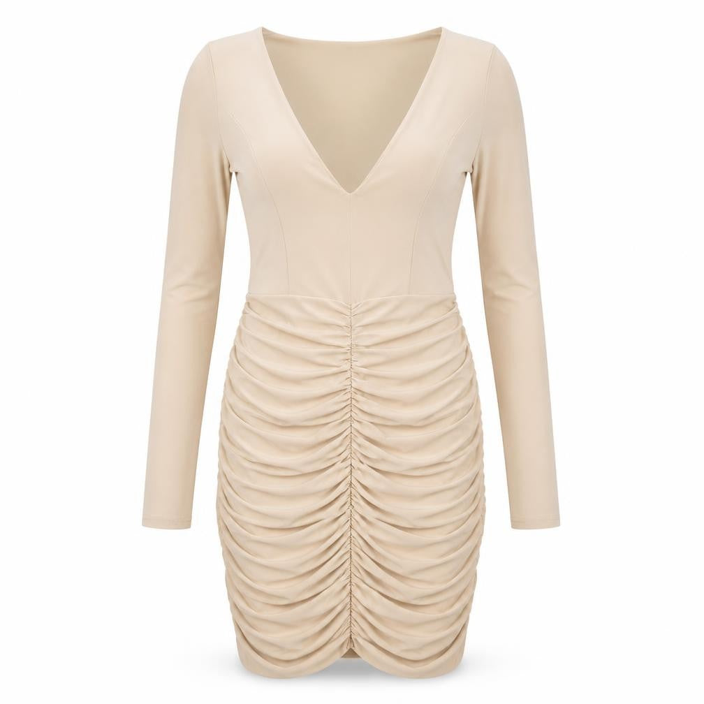 PRETTYLITTLETHING Womens Beige Polyester Bodycon Size 10 V-Neck Pullover