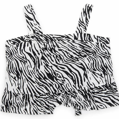 Marks and Spencer Womens Black Animal Print 100% Cotton Basic Tank Size 24 Square Neck - Zebra Print