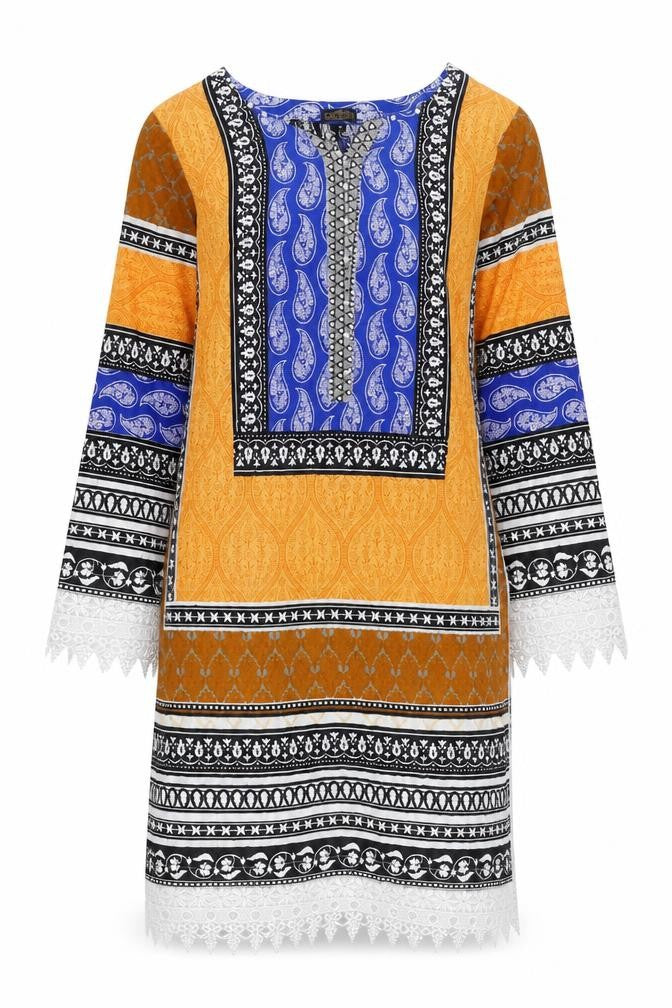 Lakhtai Womens Multicoloured Geometric Viscose Shift Size S Boat Neck Pullover