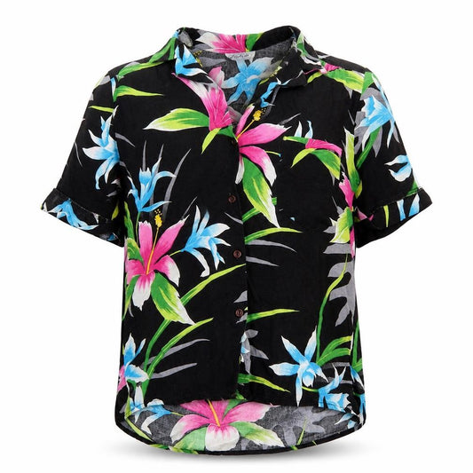 Front view of That's It California women’s multicoloured floral polyester basic button-up, size S, collared