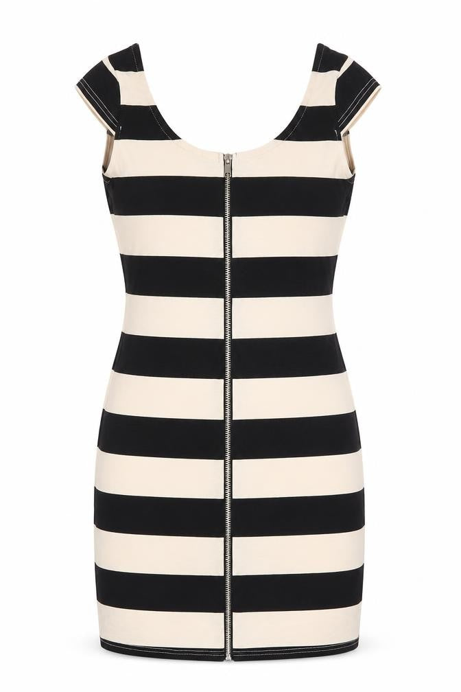 Front view of H&M women’s multicoloured striped cotton basic blouse, size UK 8, scoop neck