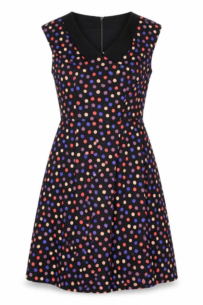 Louche Womens Black Polka Dot Cotton Fit & Flare Size 8 Collared Zip