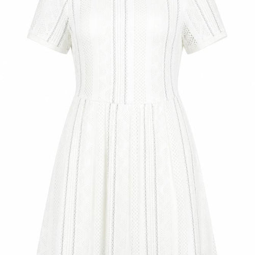 Topshop Womens White Striped Polyester Fit & Flare Size 8 Round Neck Zip