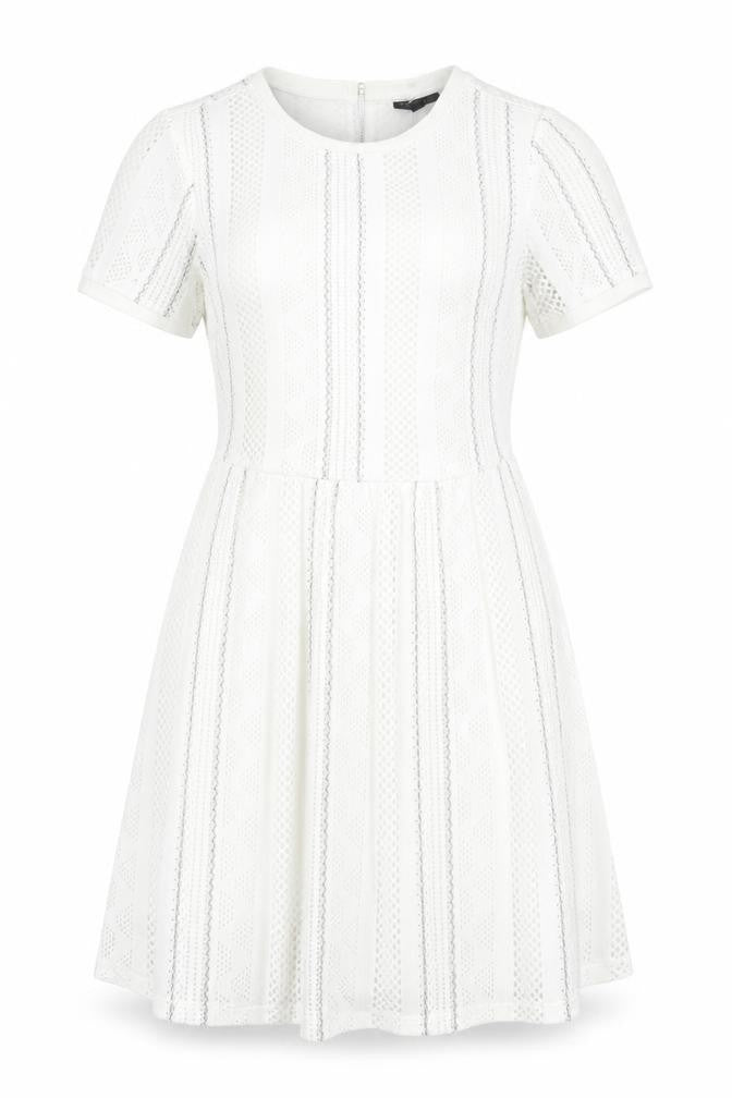 Topshop Womens White Striped Polyester Fit & Flare Size 8 Round Neck Zip