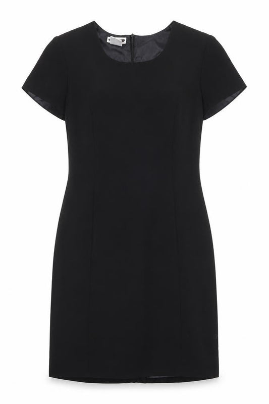 Front view of Worthington Industries women’s black polyester shift, size UK 10, round neck zip