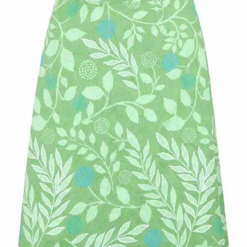 Preworn Womens Green Floral Polyester A-Line Skirt Size 28 in Button