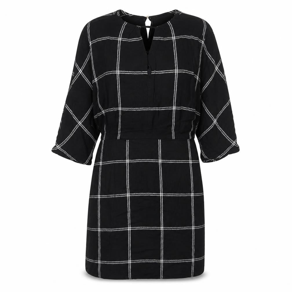 Front view of River Island women’s black camouflage viscose mini, size UK 12, v-neck zip