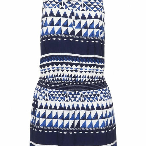 NEXT Womens Blue Geometric Viscose Tank Dress Size 8 Boat Neck Pullover