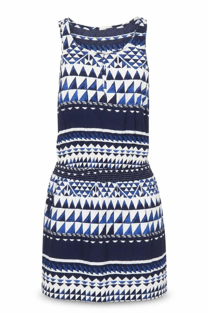 NEXT Womens Blue Geometric Viscose Tank Dress Size 8 Boat Neck Pullover