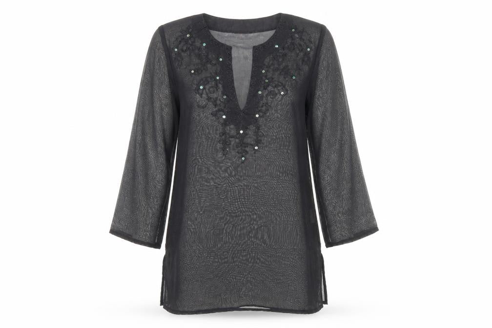 Front view of Atmosphere women’s black polyester shift, size UK 10, v-neck pullover - beach cover up