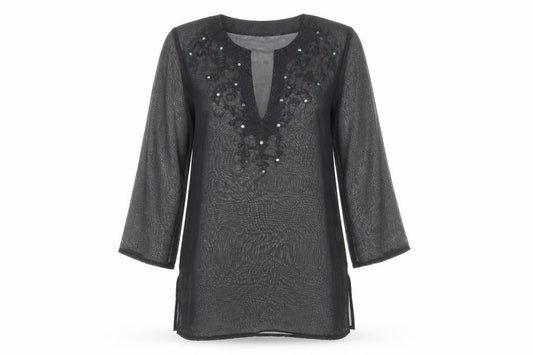 Front view of Atmosphere women’s black polyester shift, size UK 10, v-neck pullover - beach cover up