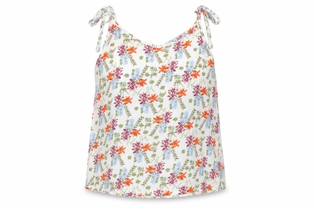 Front view of Papaya women’s white floral cotton basic tank, size UK 10, round neck