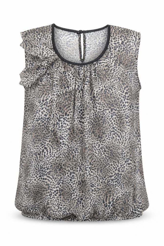 Front view of Glamorous women’s brown animal print polyester basic blouse, size UK 14, scoop neck - leopard print