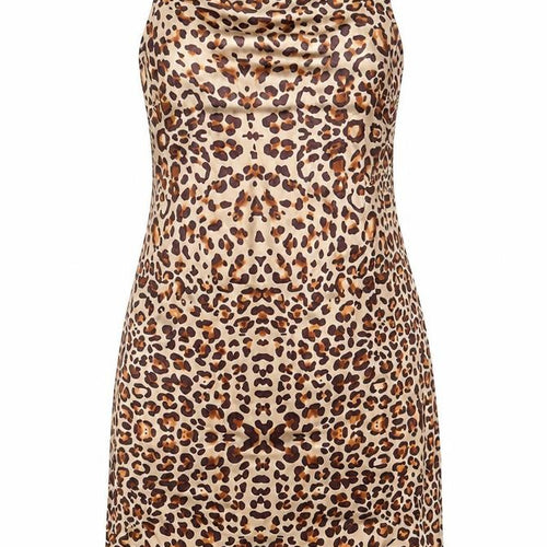 Topshop Womens Brown Animal Print Polyester Slip Dress Size 6 Square Neck Pullover - Leopard Print