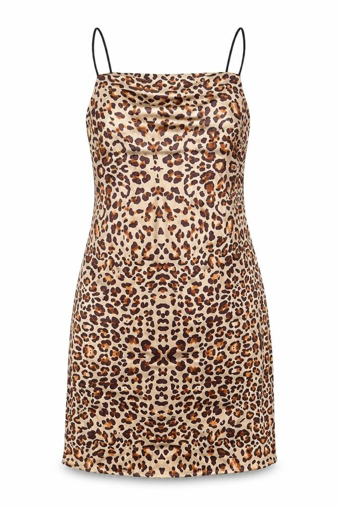 Topshop Womens Brown Animal Print Polyester Slip Dress Size 6 Square Neck Pullover - Leopard Print